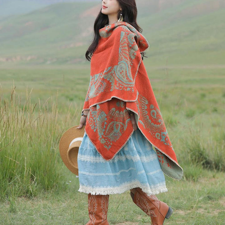 BWOOOH Tibetan Shawl Simple Pattern Winter Cozy Travel Sc