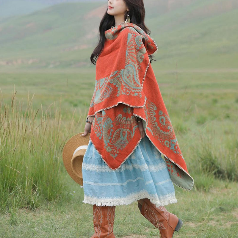 BWOOOH Tibetan Shawl Simple Pattern Winter Cozy Travel Sc