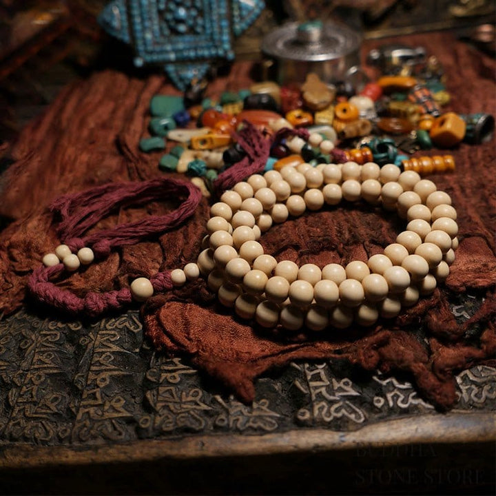 BWOOOH 108 Mala Beads Abelia Biflora Wood Warding Off Evil Spirits Wrist Mala