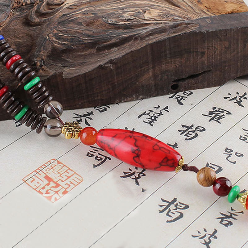 BWOOOH Wenge Wood Turquoise Stone Protection Calm Necklace Pendant