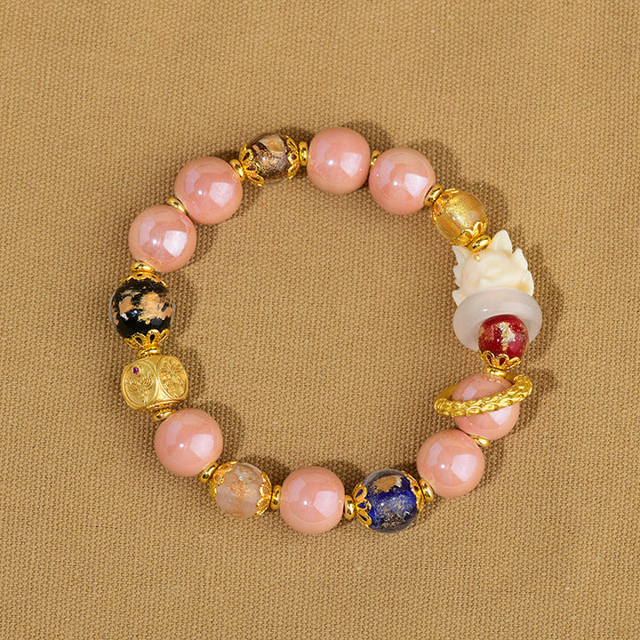 BWOOOH Tibetan Incense Ash Liuli Glass Bead Luck Protection Nine Tailed Fox Bracelet