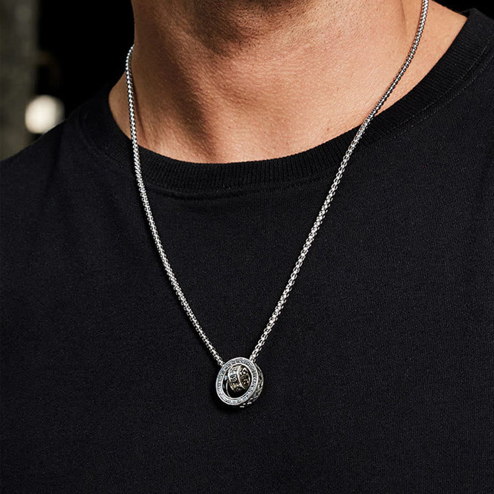BWOOOH Tibetan Om Mani Padme Hum Carved Peace Purity Chain Necklace Pendant