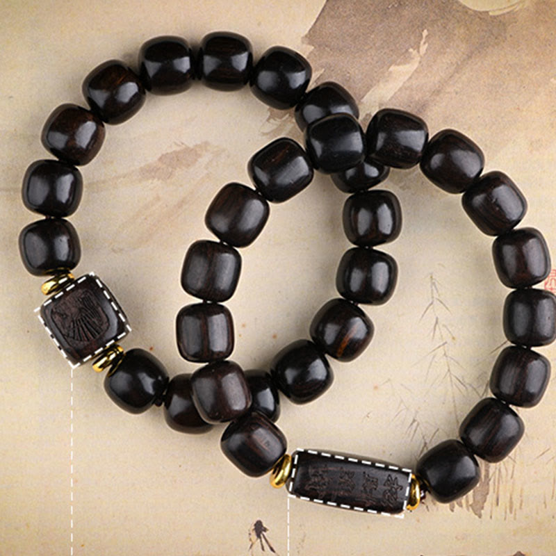 BWOOOH Tibetan Ebony Wood Barrel Beads Lucky And Treasure Balance Bracelet