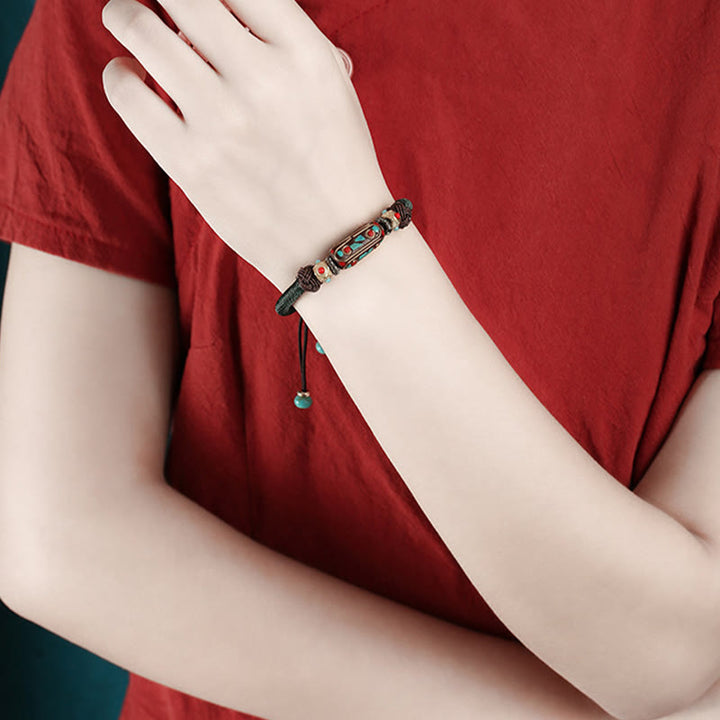 BWOOOH Handmade Tibetan Turquoise Om Mani Padme Hum Strength Braided Bracelet  -  Turquoise Tibetan bracelet for spiritual h...