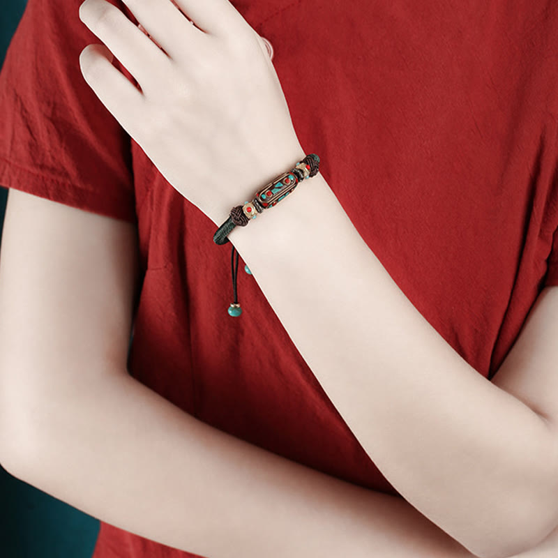 BWOOOH Handmade Tibetan Turquoise Om Mani Padme Hum Strength Braided Bracelet  -  Turquoise Tibetan bracelet for spiritual h...