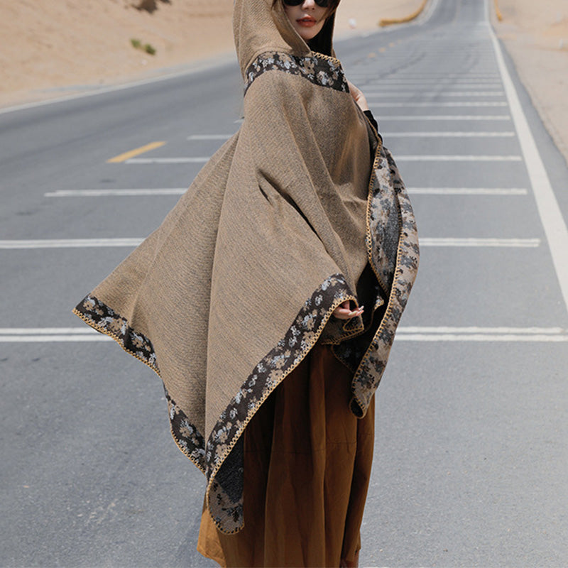 BWOOOH Tibetan Shawl Border Small Floral Flower Hooded Cl