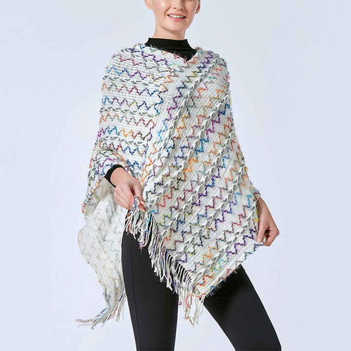 BWOOOH Tibetan Colorful Striped Shawl Tassels Pullover Wi