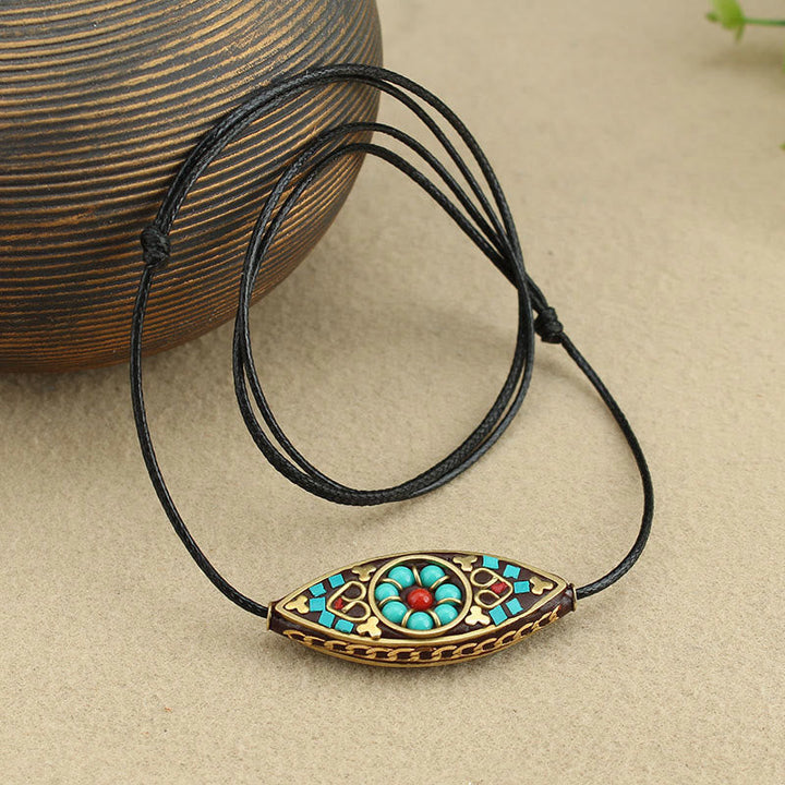 BWOOOH Tibet Turquoise Bead Marquise Pattern Protection Strength Necklace