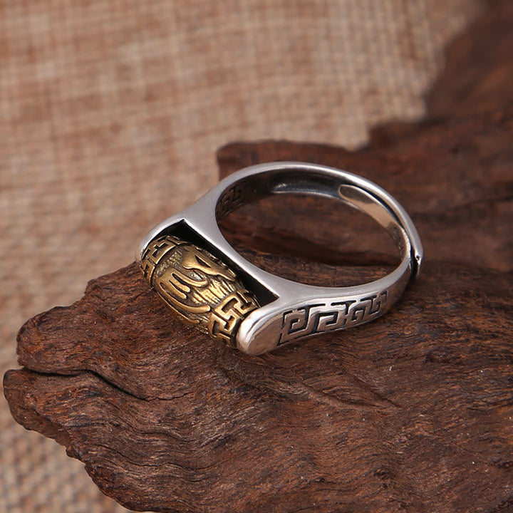 BWOOOH Tibet Om Mani Padme Hum Carved Design Purity Rotatable Ring