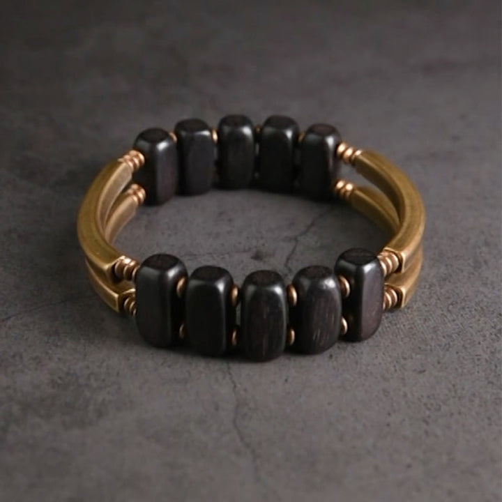 BWOOOH Tibetan Ebony Wood Brass Copper Balance Double Layer Bracelet