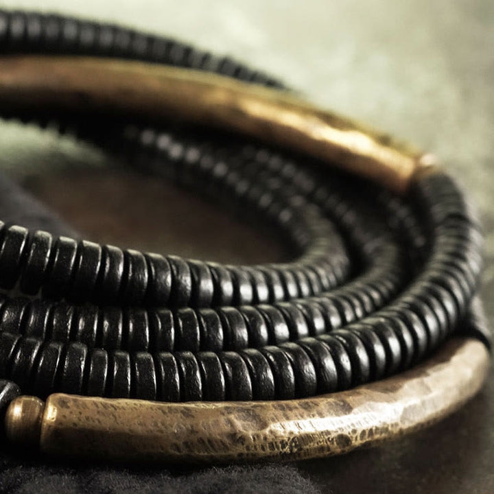 BWOOOH Ebony Wood Brass Copper Balance Multilayered Bracelet