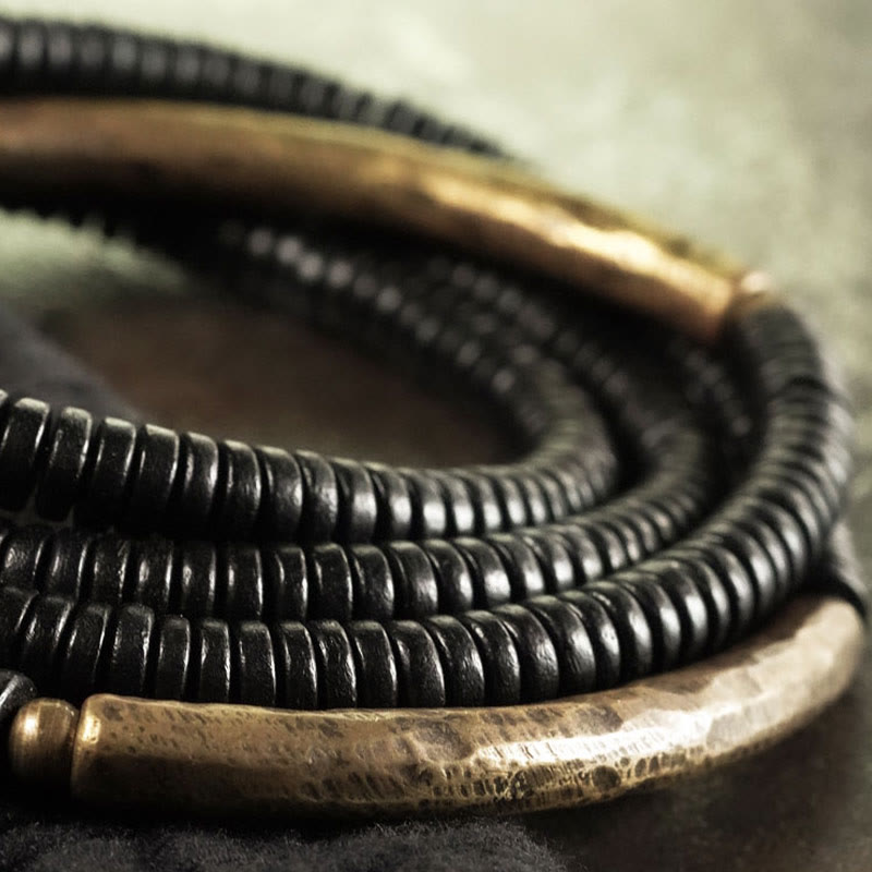 BWOOOH Ebony Wood Brass Copper Balance Multilayered Bracelet