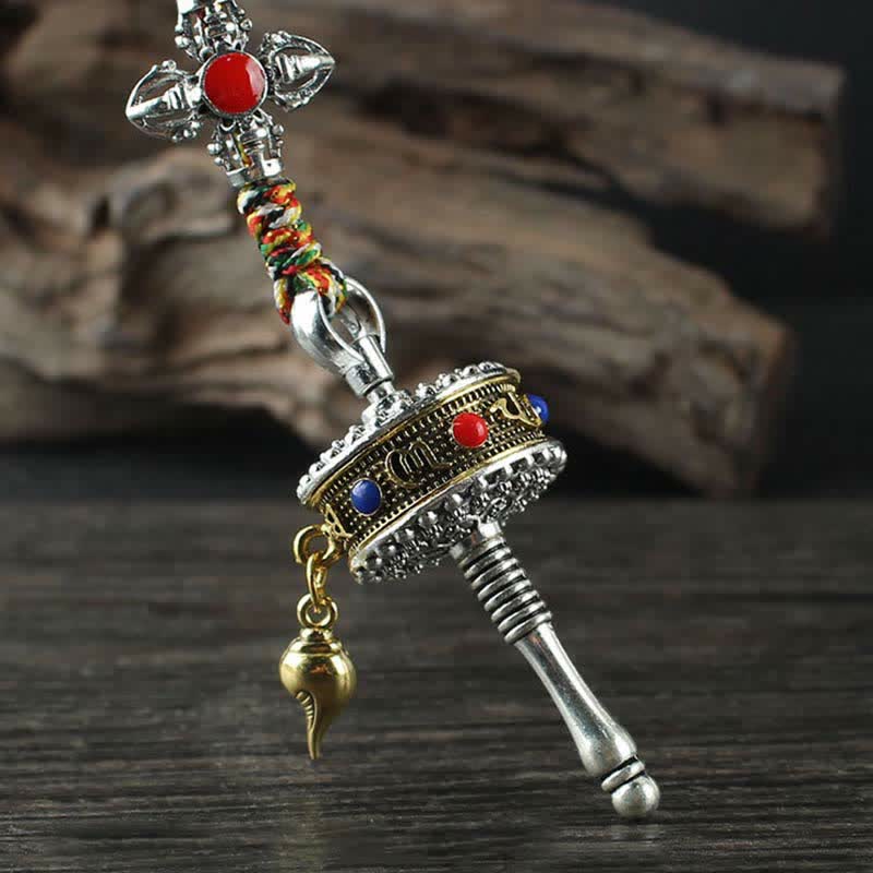 BWOOOH Tibet Om Mani Padme Hum Prayer Wheel Peace Rotatable Bag Car Hanging Decoration | natural stone Buddhist car hanging