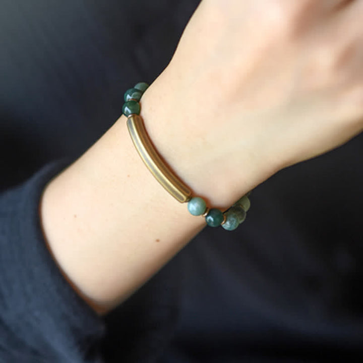 BWOOOH Red Jasper Moss Agate Black Obsidian Crystal Copper Peace Couple Bracelet