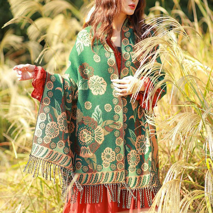 BWOOOH Tibetan Flower Floral Leaves Pattern Design Shawl 