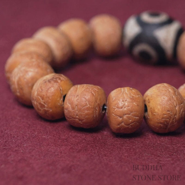 BWOOOH Tibet Bodhi Seed Dzi Bead Peace Charm Wrist Mala Bracelet