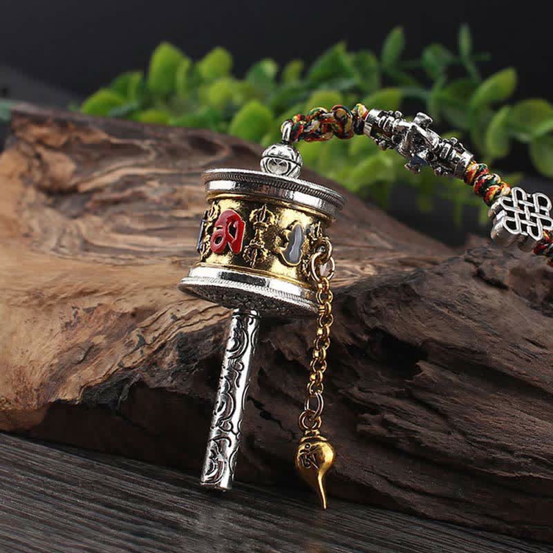 BWOOOH Tibet Om Mani Padme Hum Prayer Wheel Peace Rotatable Bag Car Hanging Decoration | natural stone Buddhist car hanging