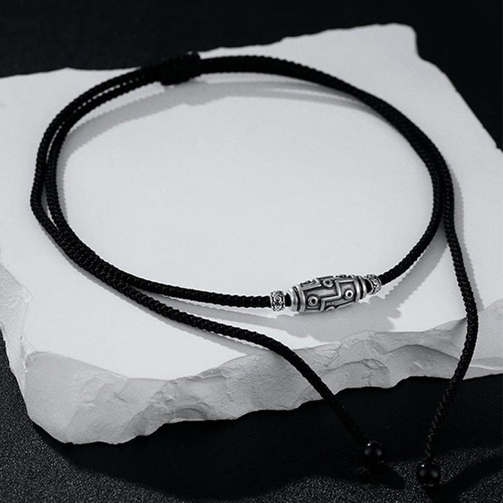 BWOOOH 999 Sterling Silver Nine-Eye Dzi Bead Pattern Protection Rope Necklace Pendant