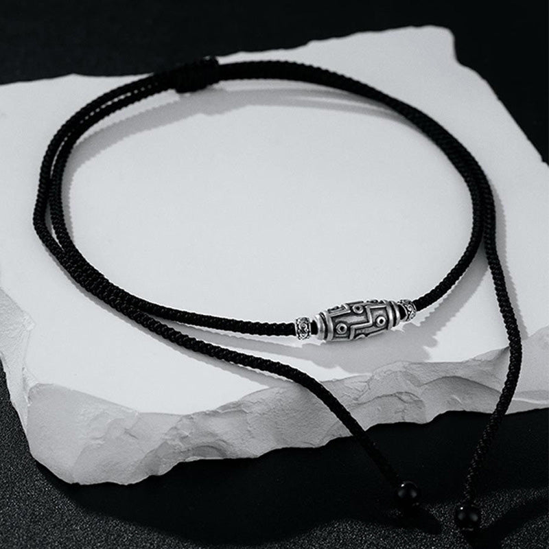 BWOOOH 999 Sterling Silver Nine-Eye Dzi Bead Pattern Protection Rope Necklace Pendant