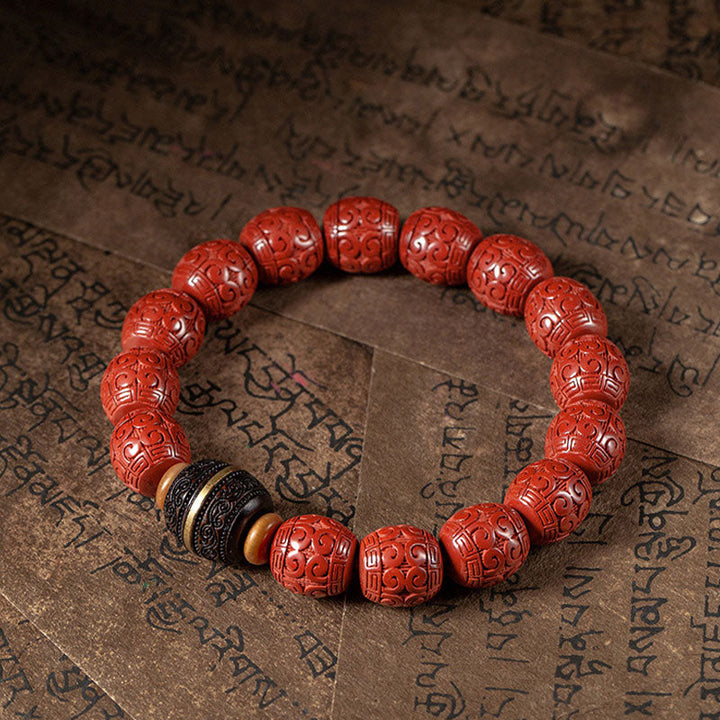 BWOOOH Natural Cinnabar Ebony Calm Blessing Bracelet  -  Cinnabar crystal healing bracelet for spiritual healing and mindful...