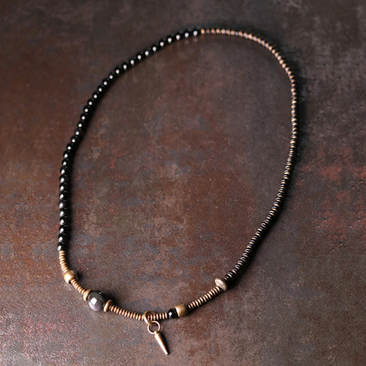 BWOOOH Rainbow Obsidian Ebony Wood Copper Healing Triple Wrap Bracelet