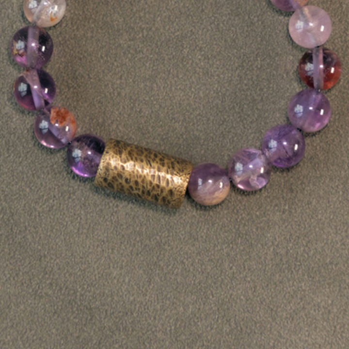 BWOOOH White Crystal Red Hematoid Quartz Gold Rutilated Quartz Purple Phantom Protection Bracelet