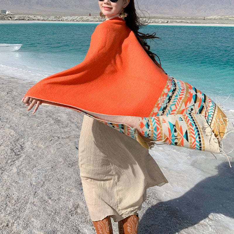 BWOOOH Tibetan Shawl Colorful Geometry Winter Cozy Travel