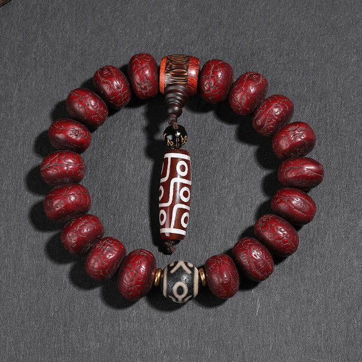 BWOOOH Tibet Bodhi Seed Dzi Bead Dancing Lion Luck Bracelet Wrist Mala