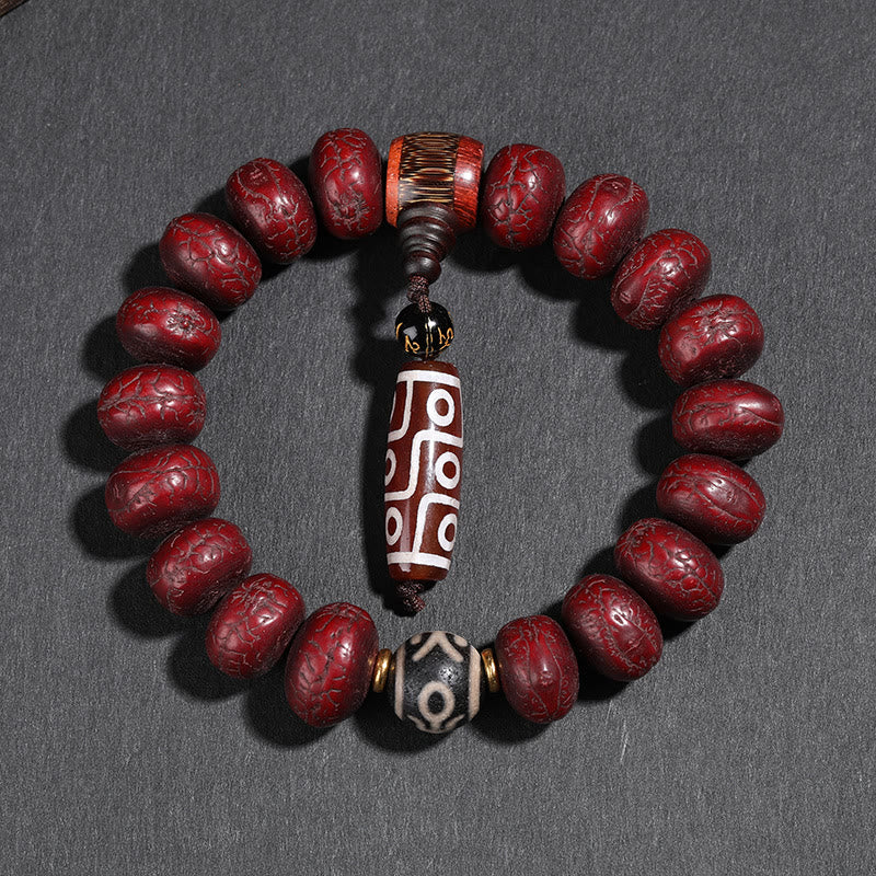 BWOOOH Tibet Bodhi Seed Dzi Bead Dancing Lion Luck Bracelet Wrist Mala