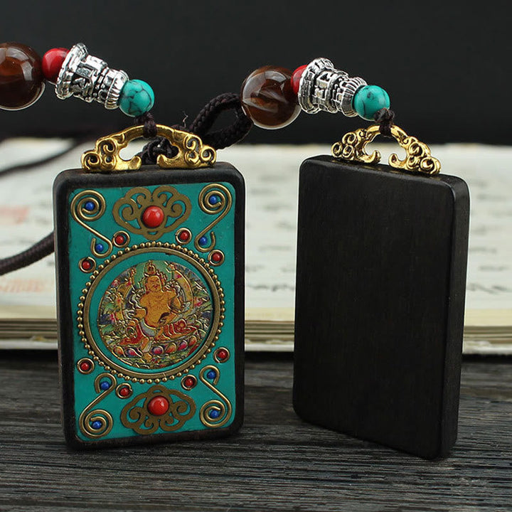 BWOOOH Tibet God Of Wealth Money Tree Golden Phoenix Thangka Ebony Peace Necklace Pendant
