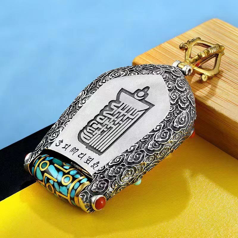 BWOOOH Tibet Chinese Zodiac Natal Buddha Thangka Prosperity Rotatable Dzi Bead Necklace Pendant