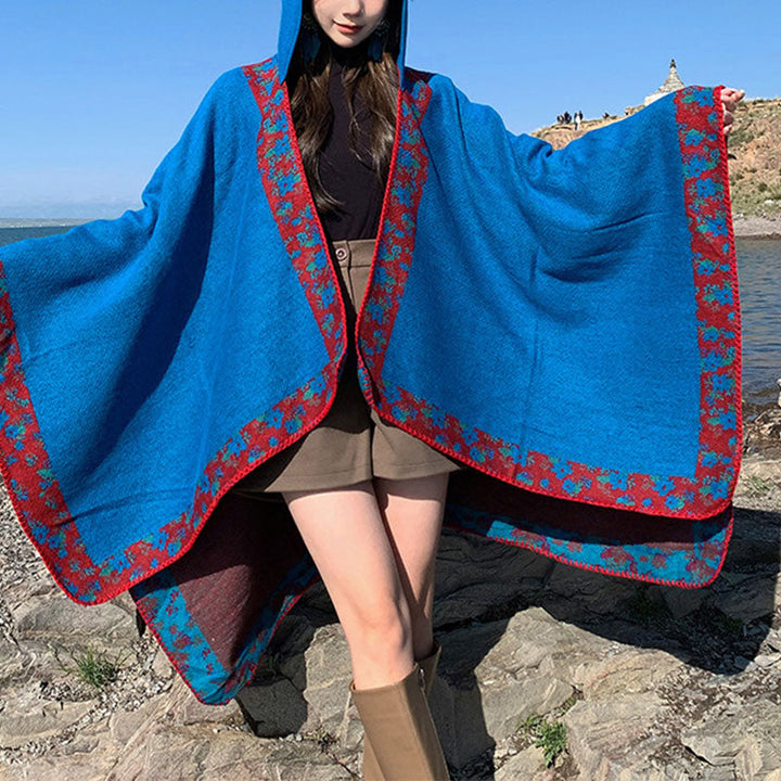 BWOOOH Tibetan Shawl Border Small Floral Flower Hooded Cl