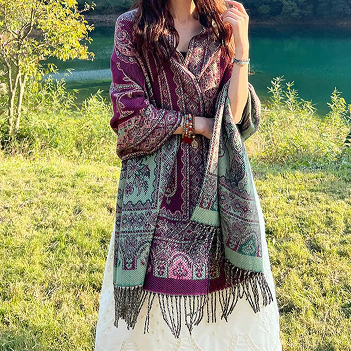 BWOOOH Vintage Tibetan Leaves Pattern Design Shawl Cozy T