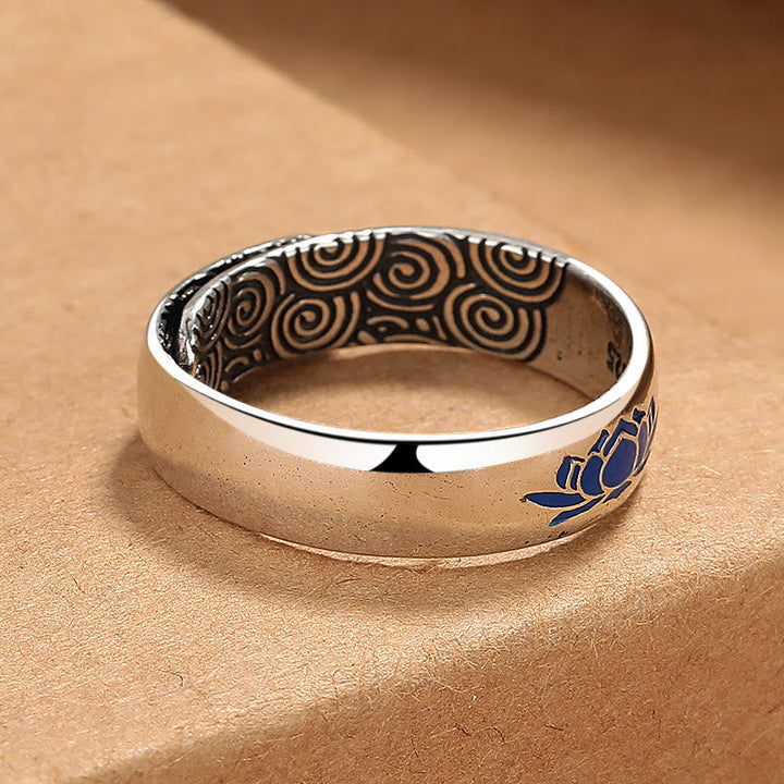 BWOOOH Tibetan Blue Lotus Auspicious Clouds Copper Enlightenment Ring
