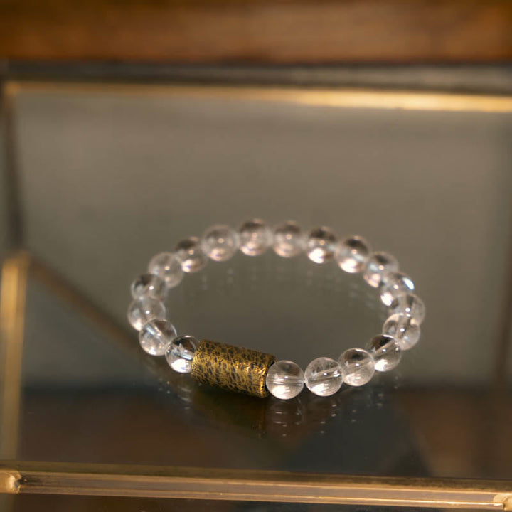 BWOOOH White Crystal Red Hematoid Quartz Gold Rutilated Quartz Purple Phantom Protection Bracelet