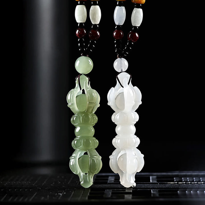 BWOOOH Tibetan Natural Hetian Cyan Jade White Jade Dorje Vajra Engraved Success Necklace Pendant