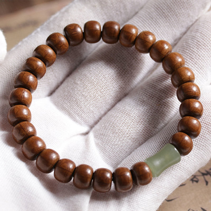 BWOOOH Natural Abelia Biflora Wood Hetian Jade Bamboo Bead Warding Off Evil Spirits Bracelet