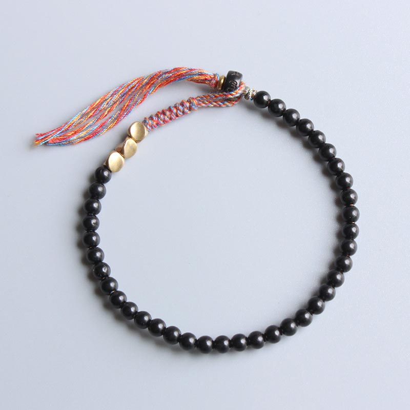 BWOOOH Handmade Tibetan Black Onyx Tassel Bracelet – natural gemstone Tibetan bracelet for healing and spiritual wellness