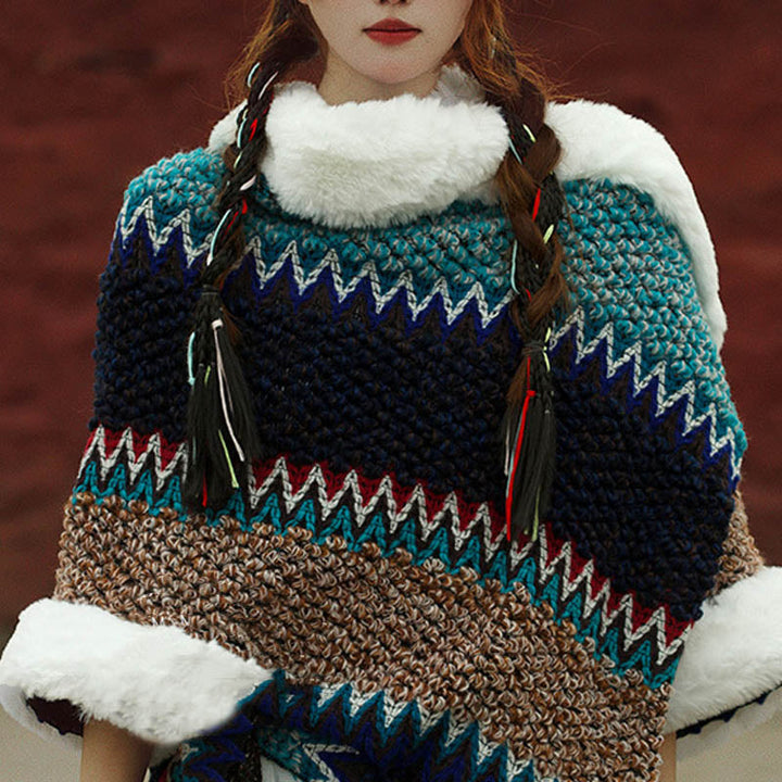 BWOOOH Tibetan Multicolored Striped Shawl Winter Cozy Tra
