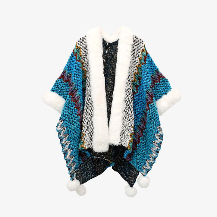 BWOOOH Tibetan Multicolored Wavy Lines Knitted Striped Sh