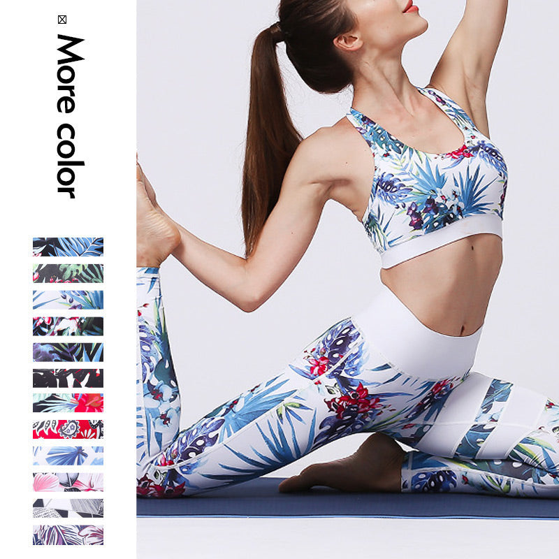 BWOOOH lotus print yoga leggings - 2Pcs Sunflower Flowers Leaves Print Top 