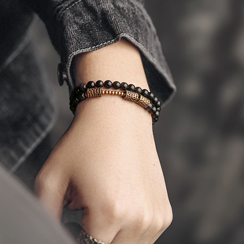 BWOOOH Rainbow Obsidian Copper Love Double Wrap Bracelet