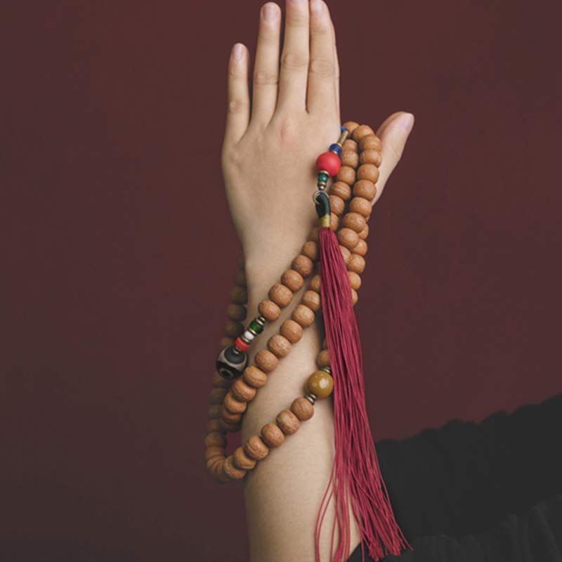 BWOOOH 108 Mala Beads Bodhi Seed Dzi Bead Peace Tassel Bracelet