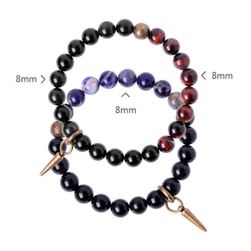 BWOOOH Black Obsidian Sodalite Crystal Copper Strength Couple Bracelet