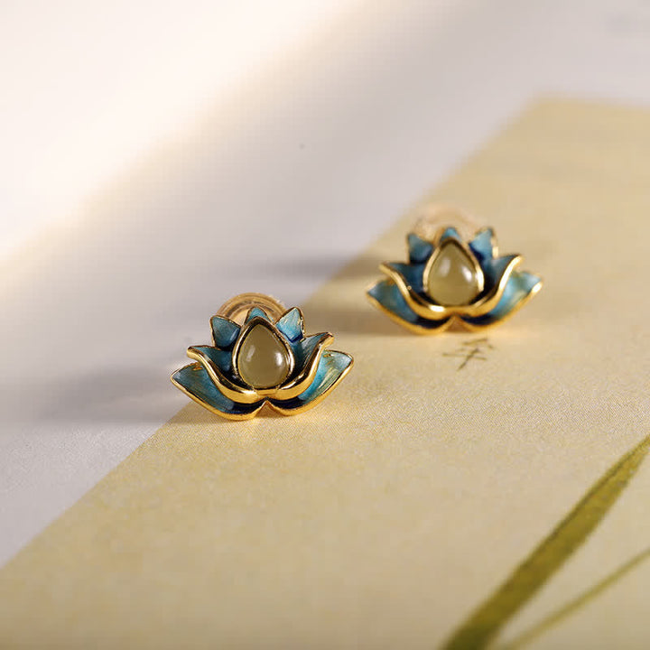BWOOOH 925 Sterling Silver Hetian Cyan Jade Lotus Flower Success Earrings — Sterling Silver jade bracelet for spiritual he...