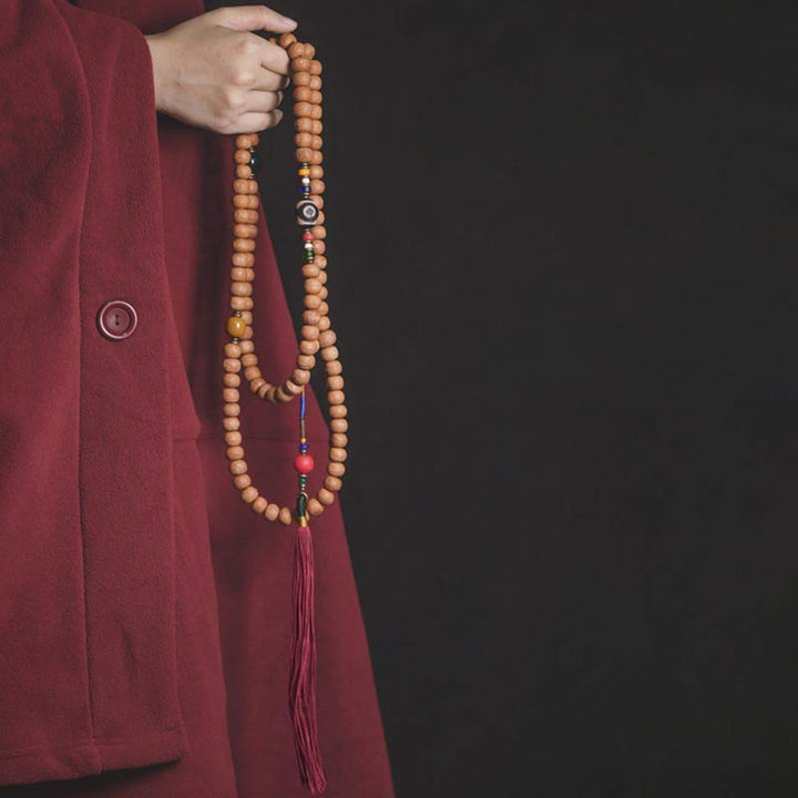 BWOOOH 108 Mala Beads Bodhi Seed Dzi Bead Peace Tassel Bracelet