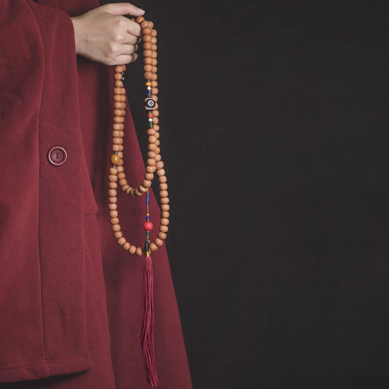BWOOOH 108 Mala Beads Bodhi Seed Dzi Bead Peace Tassel Bracelet