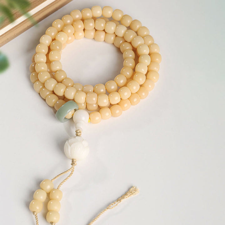 BWOOOH Natural Bodhi Seed Lotus Dzi Bead Peace Harmony Charm Bracelet