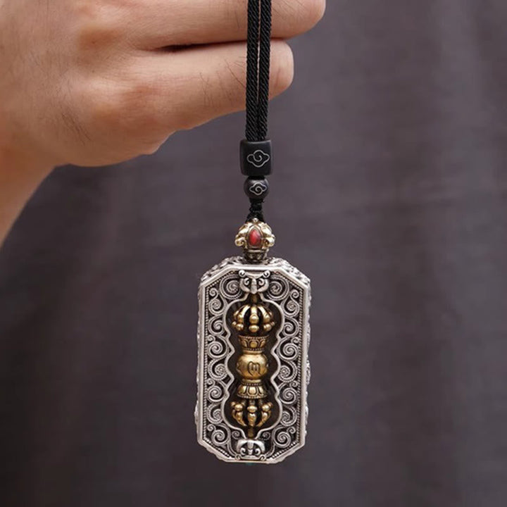 BWOOOH Tibetan Om Mani Padme Hum Dorje Vajra Rotatable Lotus Purity Rope Necklace Pendant