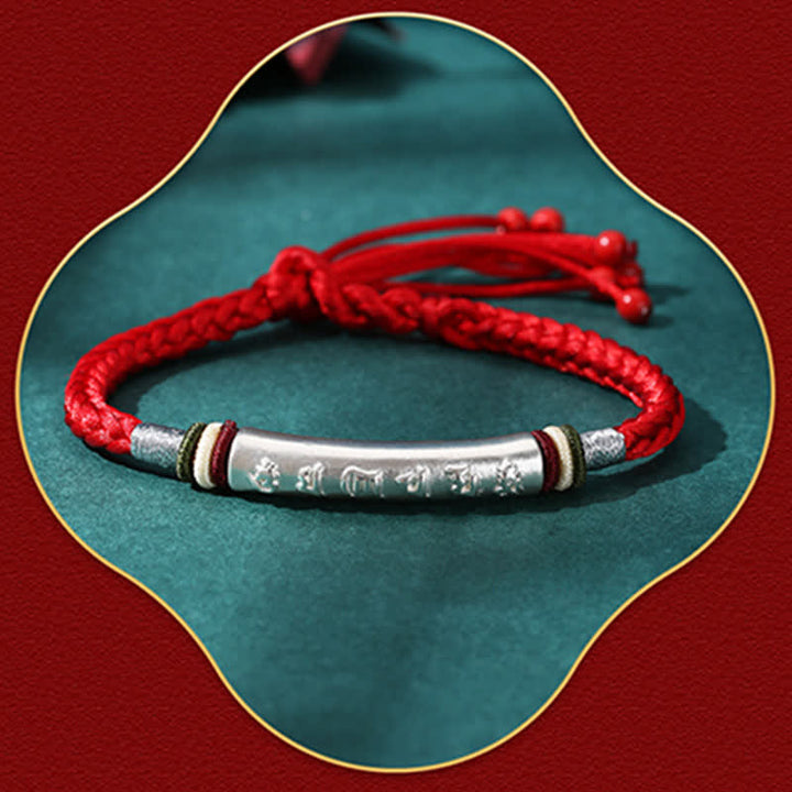 BWOOOH 999 Sterling Silver Om Mani Padme Hum Protection Strength String Bracelet  -  Sterling Silver Tibetan bracelet for sp...